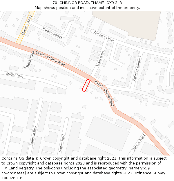 70, CHINNOR ROAD, THAME, OX9 3LR: Location map and indicative extent of plot