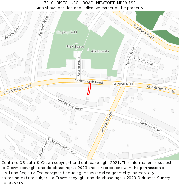 70, CHRISTCHURCH ROAD, NEWPORT, NP19 7SP: Location map and indicative extent of plot