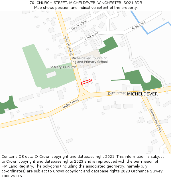 70, CHURCH STREET, MICHELDEVER, WINCHESTER, SO21 3DB: Location map and indicative extent of plot