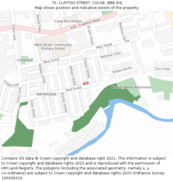 70, CLAYTON STREET, COLNE, BB8 0HJ: Location map and indicative extent of plot