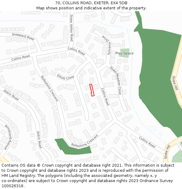 70, COLLINS ROAD, EXETER, EX4 5DB: Location map and indicative extent of plot