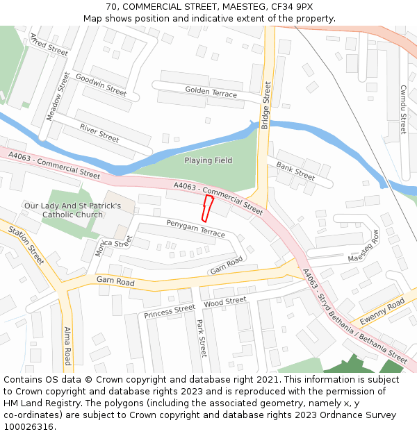 70, COMMERCIAL STREET, MAESTEG, CF34 9PX: Location map and indicative extent of plot