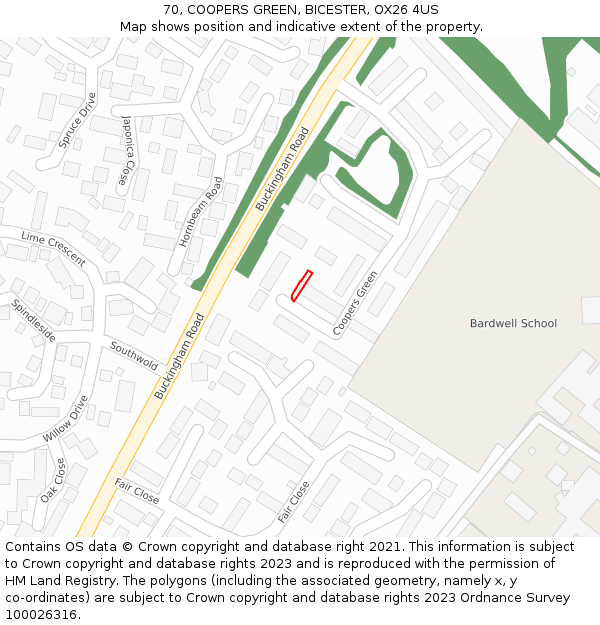 70, COOPERS GREEN, BICESTER, OX26 4US: Location map and indicative extent of plot
