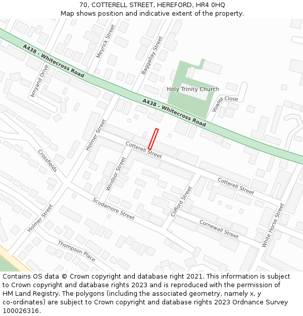 70, COTTERELL STREET, HEREFORD, HR4 0HQ: Location map and indicative extent of plot