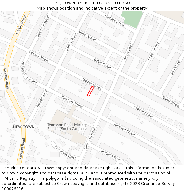 70, COWPER STREET, LUTON, LU1 3SQ: Location map and indicative extent of plot