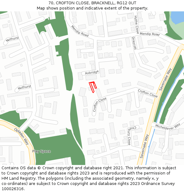 70, CROFTON CLOSE, BRACKNELL, RG12 0UT: Location map and indicative extent of plot