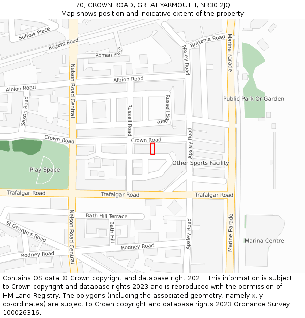 70, CROWN ROAD, GREAT YARMOUTH, NR30 2JQ: Location map and indicative extent of plot