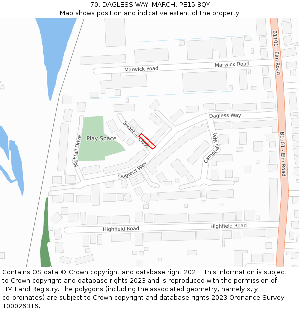 70, DAGLESS WAY, MARCH, PE15 8QY: Location map and indicative extent of plot
