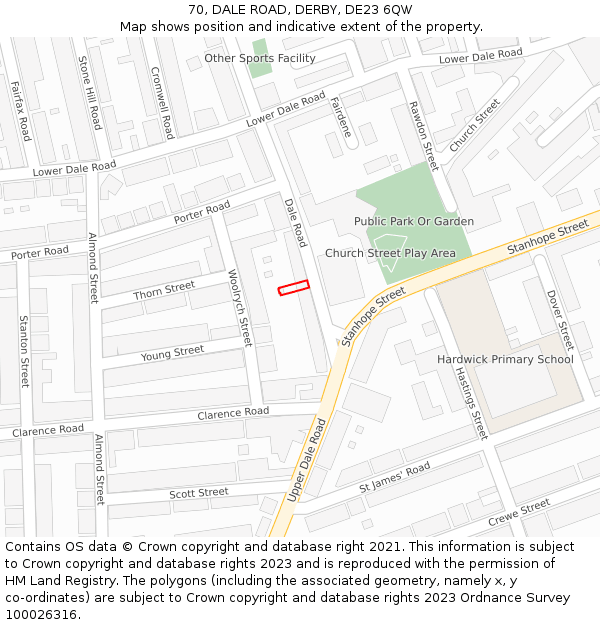 70, DALE ROAD, DERBY, DE23 6QW: Location map and indicative extent of plot