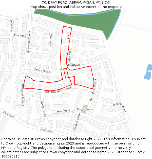 70, DAVY ROAD, ABRAM, WIGAN, WN2 5YX: Location map and indicative extent of plot