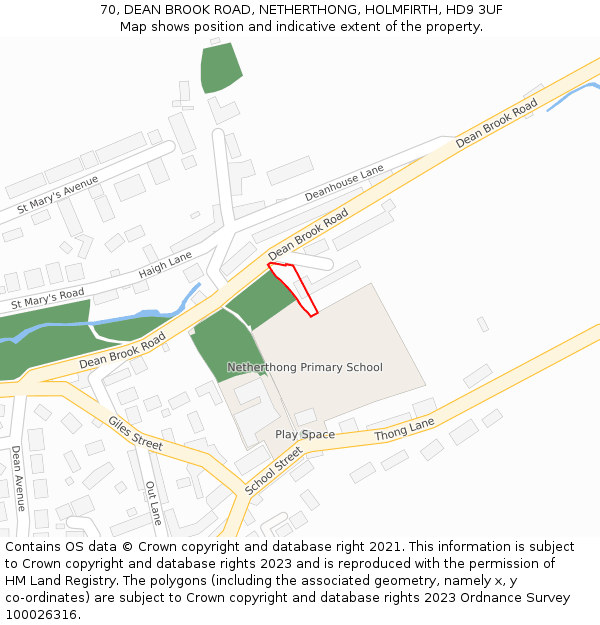 70, DEAN BROOK ROAD, NETHERTHONG, HOLMFIRTH, HD9 3UF: Location map and indicative extent of plot
