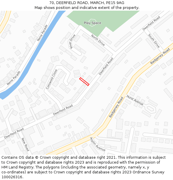 70, DEERFIELD ROAD, MARCH, PE15 9AG: Location map and indicative extent of plot