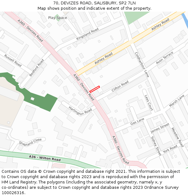 70, DEVIZES ROAD, SALISBURY, SP2 7LN: Location map and indicative extent of plot
