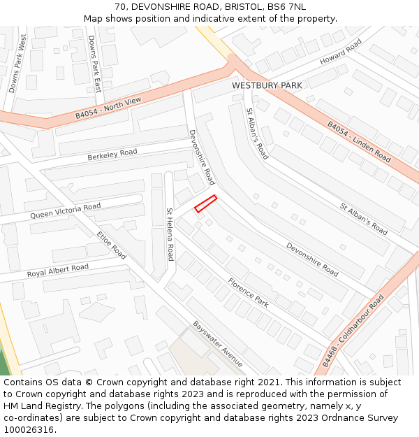 70, DEVONSHIRE ROAD, BRISTOL, BS6 7NL: Location map and indicative extent of plot