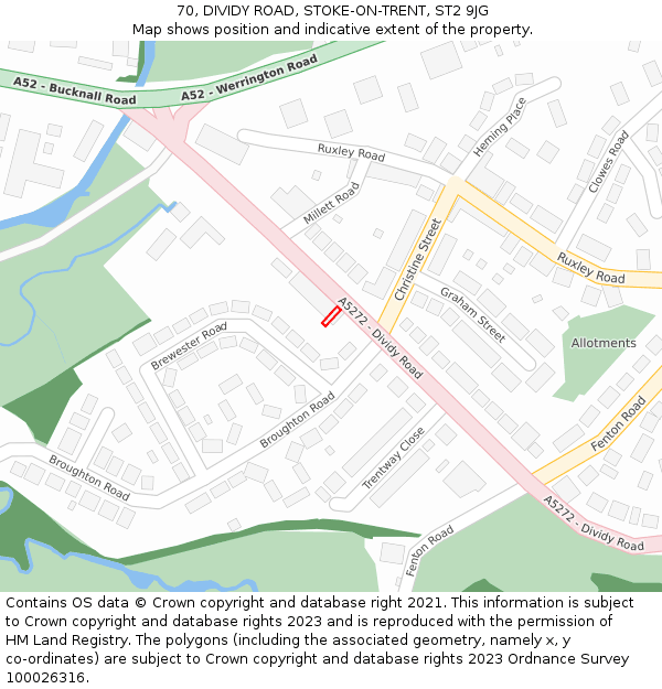 70, DIVIDY ROAD, STOKE-ON-TRENT, ST2 9JG: Location map and indicative extent of plot