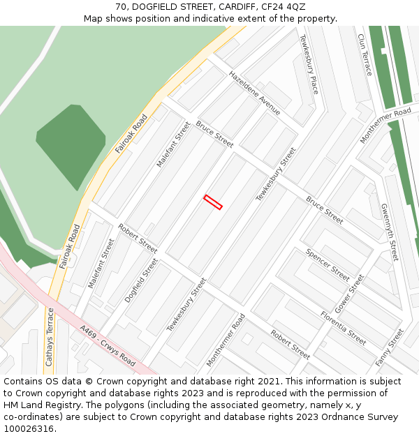 70, DOGFIELD STREET, CARDIFF, CF24 4QZ: Location map and indicative extent of plot