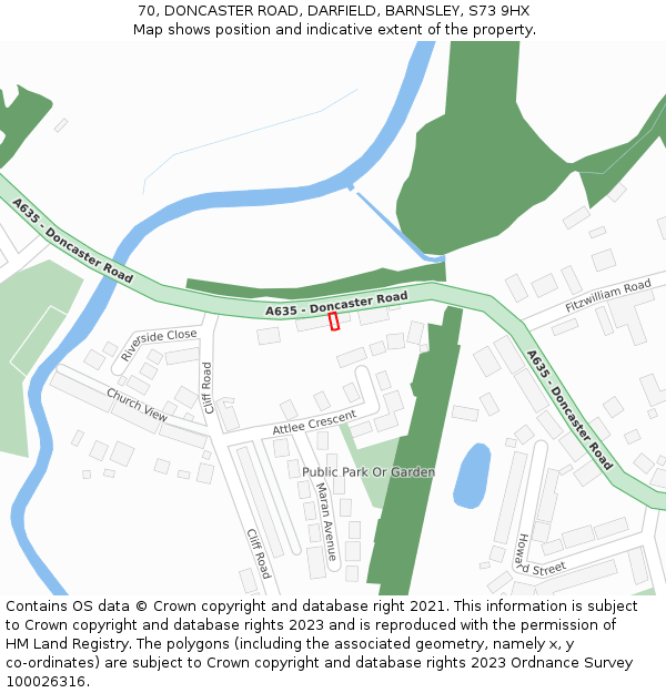 70, DONCASTER ROAD, DARFIELD, BARNSLEY, S73 9HX: Location map and indicative extent of plot