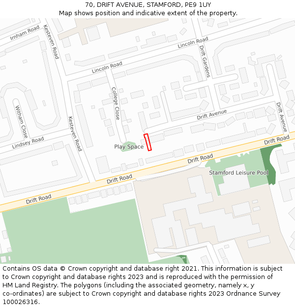 70, DRIFT AVENUE, STAMFORD, PE9 1UY: Location map and indicative extent of plot