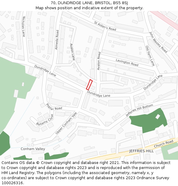 70, DUNDRIDGE LANE, BRISTOL, BS5 8SJ: Location map and indicative extent of plot