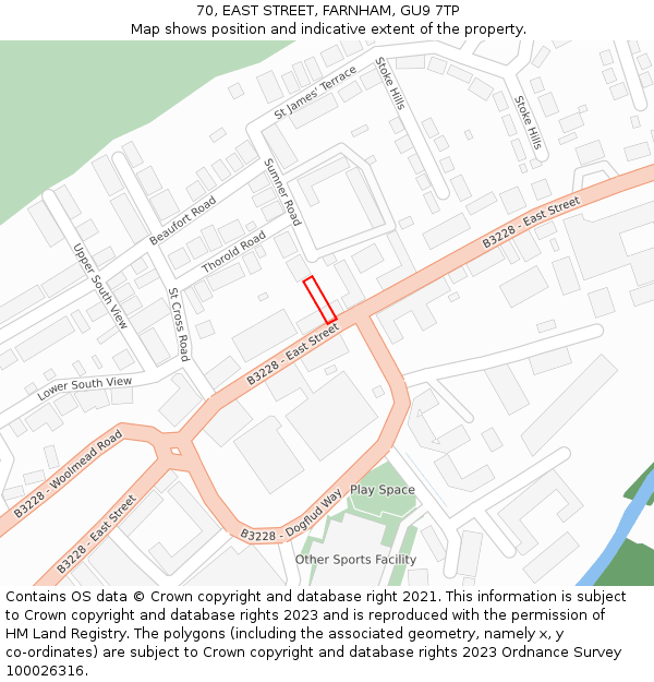70, EAST STREET, FARNHAM, GU9 7TP: Location map and indicative extent of plot