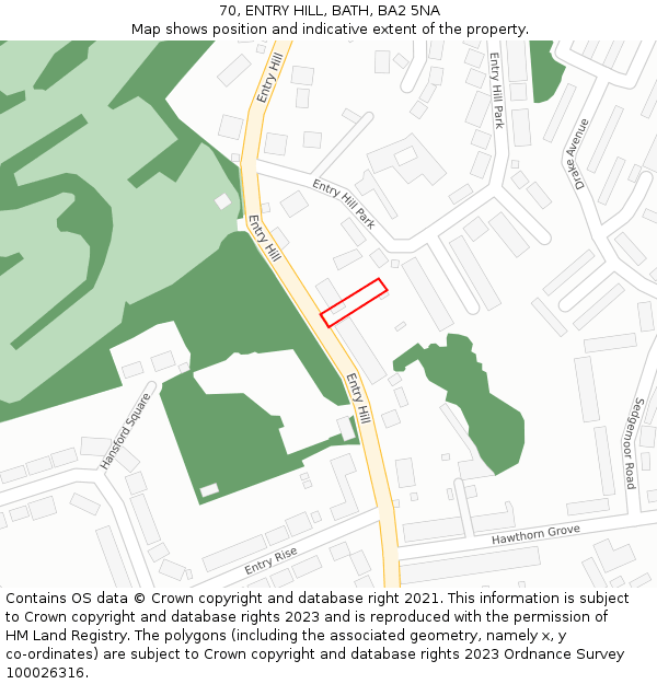 70, ENTRY HILL, BATH, BA2 5NA: Location map and indicative extent of plot