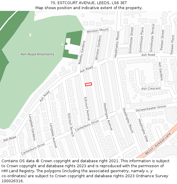 70, ESTCOURT AVENUE, LEEDS, LS6 3ET: Location map and indicative extent of plot