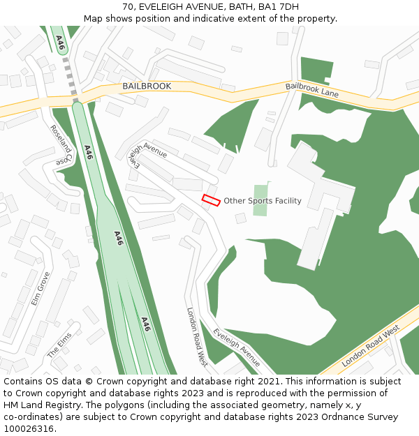 70, EVELEIGH AVENUE, BATH, BA1 7DH: Location map and indicative extent of plot