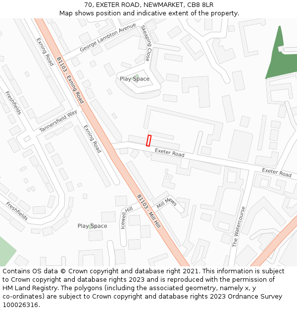 70, EXETER ROAD, NEWMARKET, CB8 8LR: Location map and indicative extent of plot
