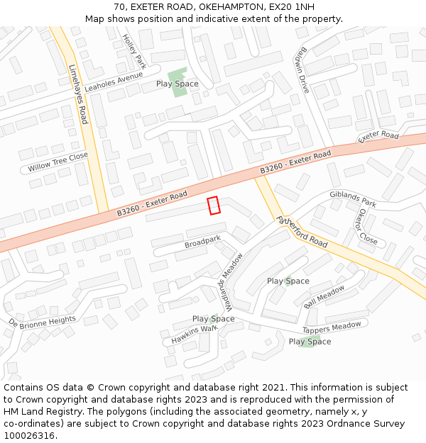 70, EXETER ROAD, OKEHAMPTON, EX20 1NH: Location map and indicative extent of plot