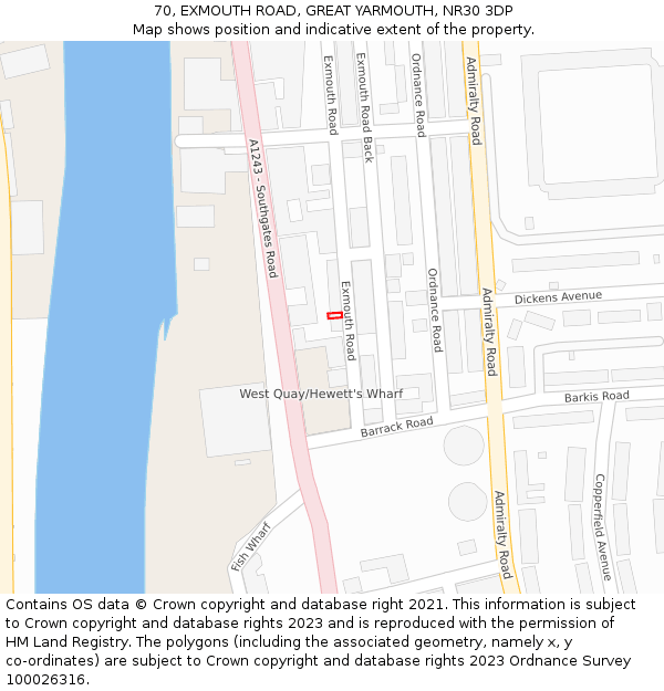 70, EXMOUTH ROAD, GREAT YARMOUTH, NR30 3DP: Location map and indicative extent of plot