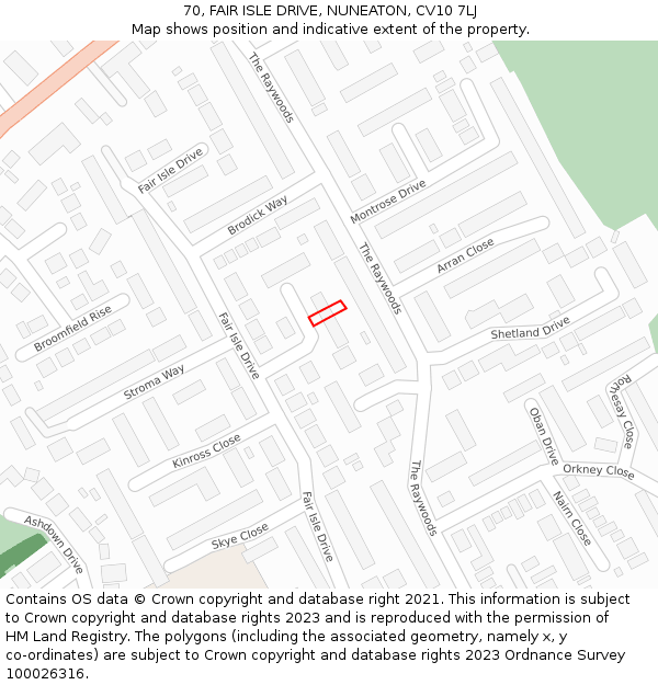 70, FAIR ISLE DRIVE, NUNEATON, CV10 7LJ: Location map and indicative extent of plot
