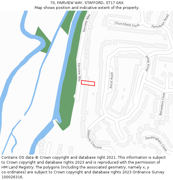 70, FAIRVIEW WAY, STAFFORD, ST17 0AX: Location map and indicative extent of plot