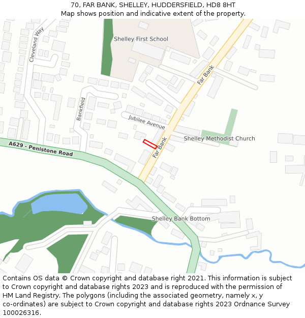 70, FAR BANK, SHELLEY, HUDDERSFIELD, HD8 8HT: Location map and indicative extent of plot