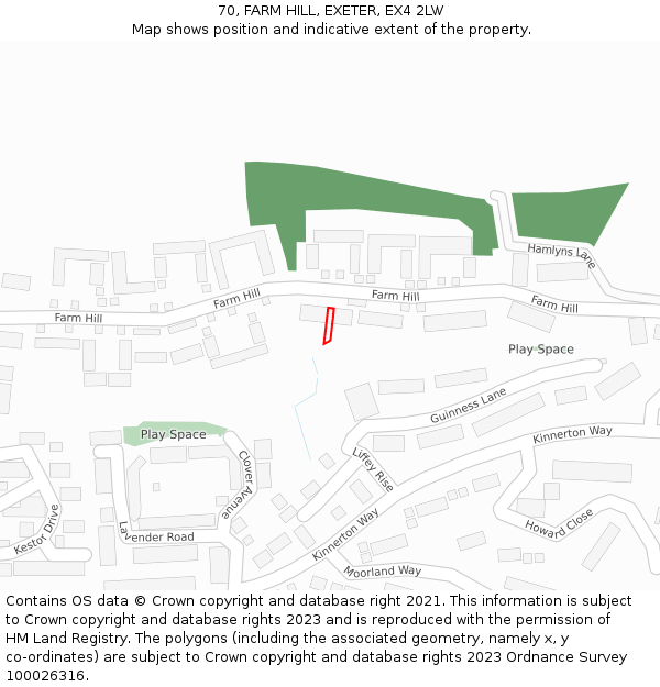 70, FARM HILL, EXETER, EX4 2LW: Location map and indicative extent of plot