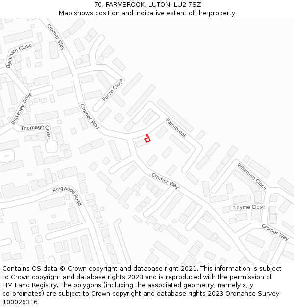 70, FARMBROOK, LUTON, LU2 7SZ: Location map and indicative extent of plot