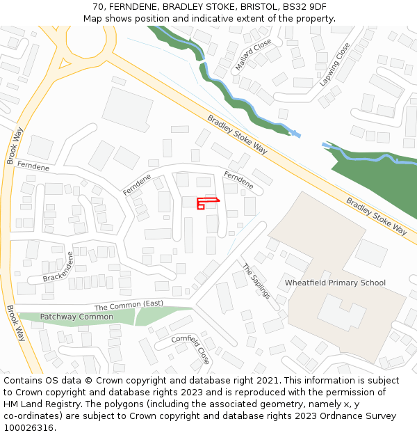 70, FERNDENE, BRADLEY STOKE, BRISTOL, BS32 9DF: Location map and indicative extent of plot