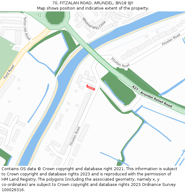 70, FITZALAN ROAD, ARUNDEL, BN18 9JY: Location map and indicative extent of plot