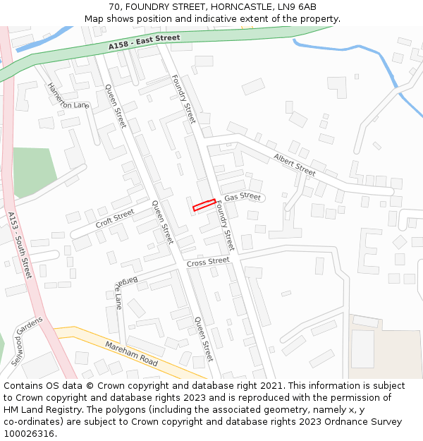 70, FOUNDRY STREET, HORNCASTLE, LN9 6AB: Location map and indicative extent of plot