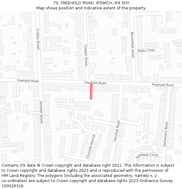 70, FREEHOLD ROAD, IPSWICH, IP4 5HY: Location map and indicative extent of plot