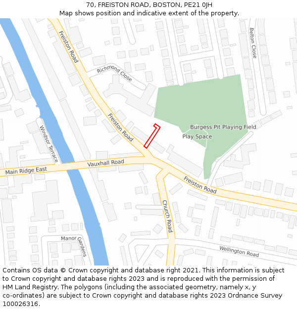 70, FREISTON ROAD, BOSTON, PE21 0JH: Location map and indicative extent of plot