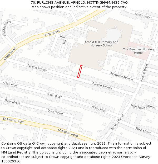 70, FURLONG AVENUE, ARNOLD, NOTTINGHAM, NG5 7AQ: Location map and indicative extent of plot