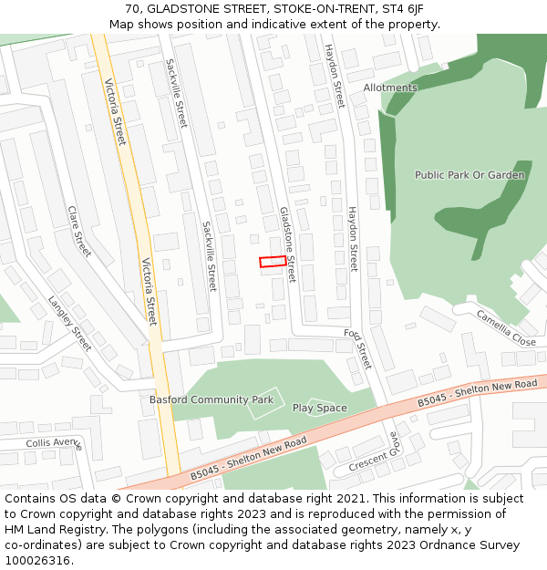 70, GLADSTONE STREET, STOKE-ON-TRENT, ST4 6JF: Location map and indicative extent of plot