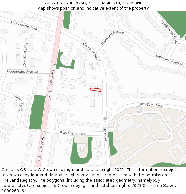 70, GLEN EYRE ROAD, SOUTHAMPTON, SO16 3NL: Location map and indicative extent of plot