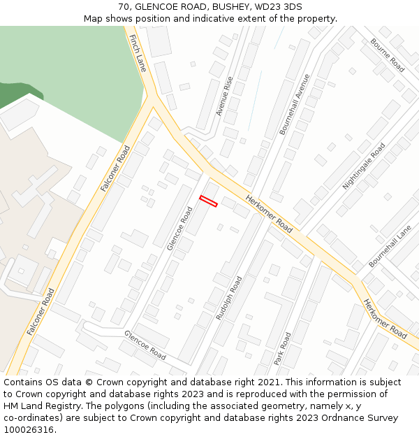 70, GLENCOE ROAD, BUSHEY, WD23 3DS: Location map and indicative extent of plot