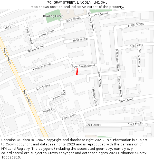 70, GRAY STREET, LINCOLN, LN1 3HL: Location map and indicative extent of plot