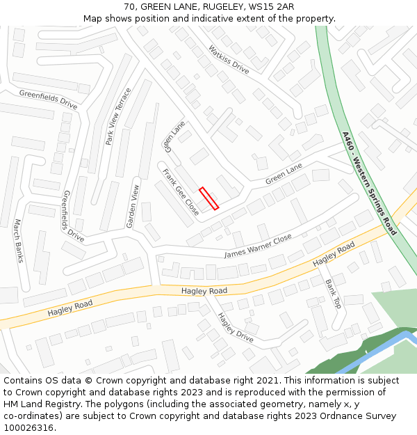 70, GREEN LANE, RUGELEY, WS15 2AR: Location map and indicative extent of plot