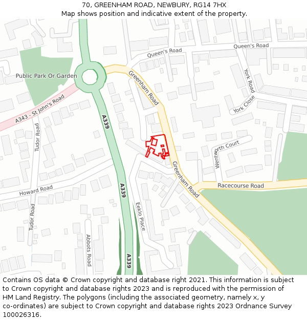 70, GREENHAM ROAD, NEWBURY, RG14 7HX: Location map and indicative extent of plot