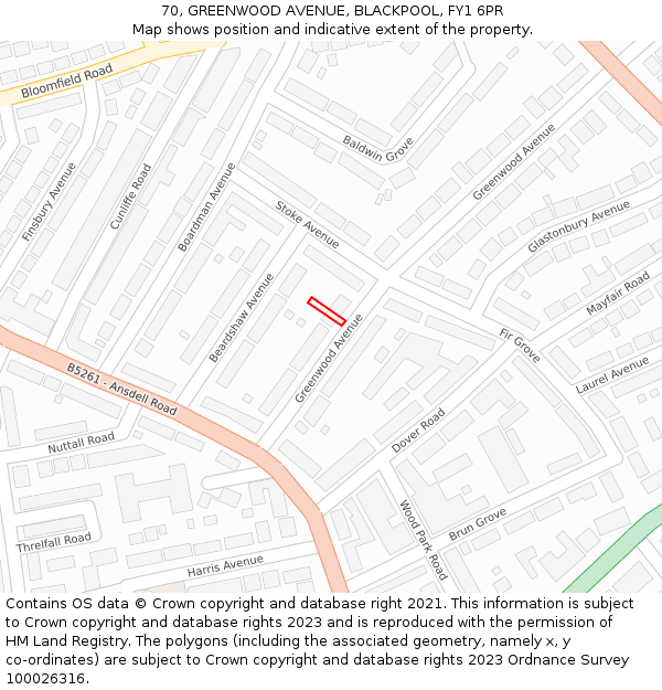 70, GREENWOOD AVENUE, BLACKPOOL, FY1 6PR: Location map and indicative extent of plot