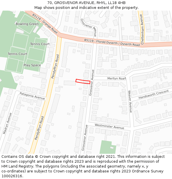 70, GROSVENOR AVENUE, RHYL, LL18 4HB: Location map and indicative extent of plot