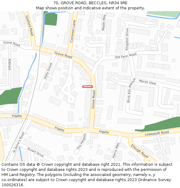 70, GROVE ROAD, BECCLES, NR34 9RE: Location map and indicative extent of plot